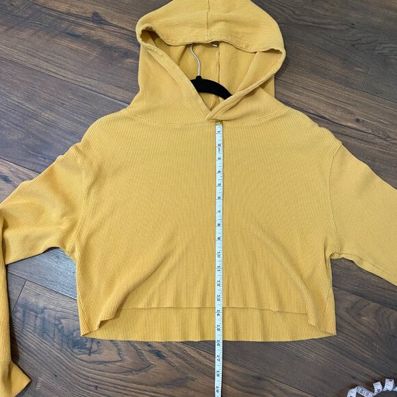 Mustard Cropped Hoodie, Waffle Fabric - Picture 4 of 7